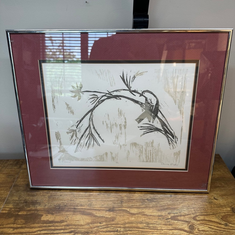 Pearce Bates Signed Woodblock Print Cosmos Bird Limited Edition 9/11 Framed Art